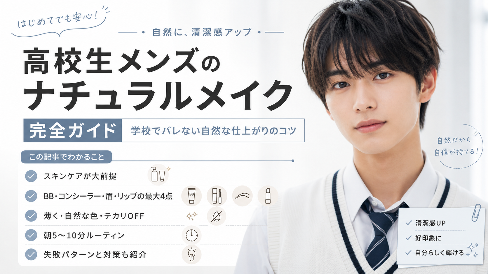 高校生メンズのナチュラルメイク完全ガイド！学校でバレない自然な仕上がりのコツ